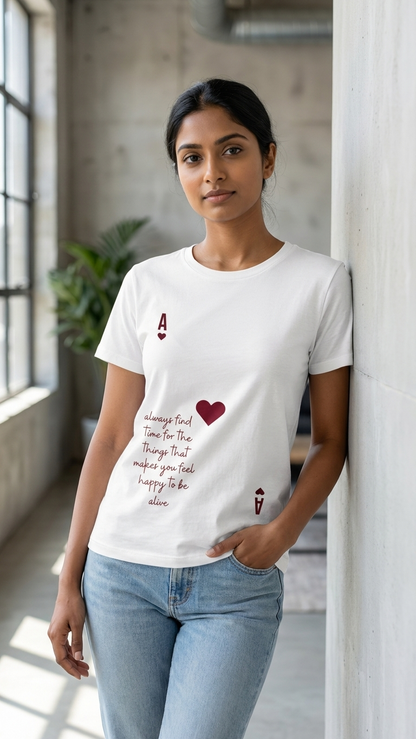 Women's White Heart Graphic T-Shirt | Premium Cotton Round Neck Casual Tee