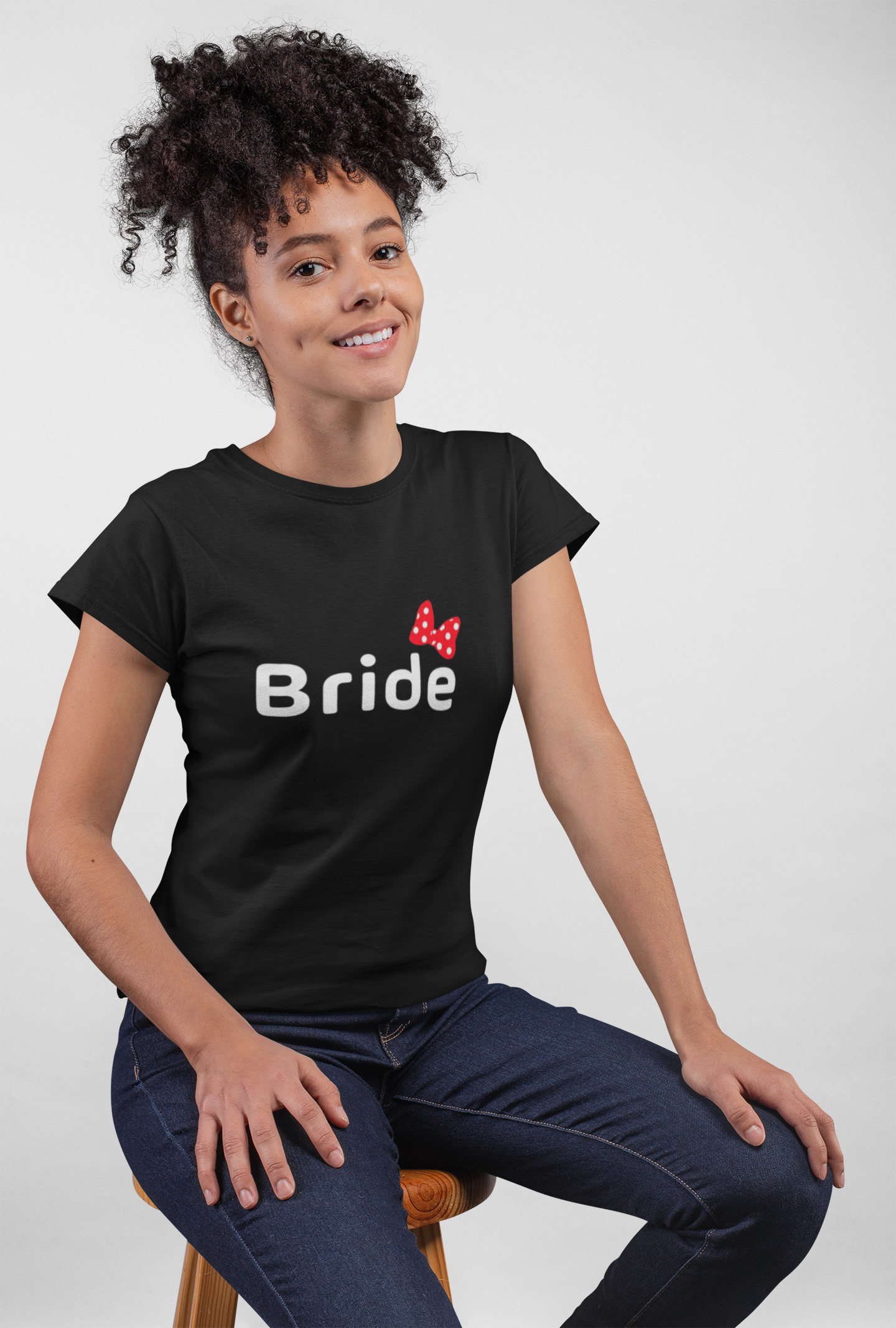 PD CLORI Women's Casual Bride T-Shirt Black | Short Sleeve Round Neck with Bow Design Print