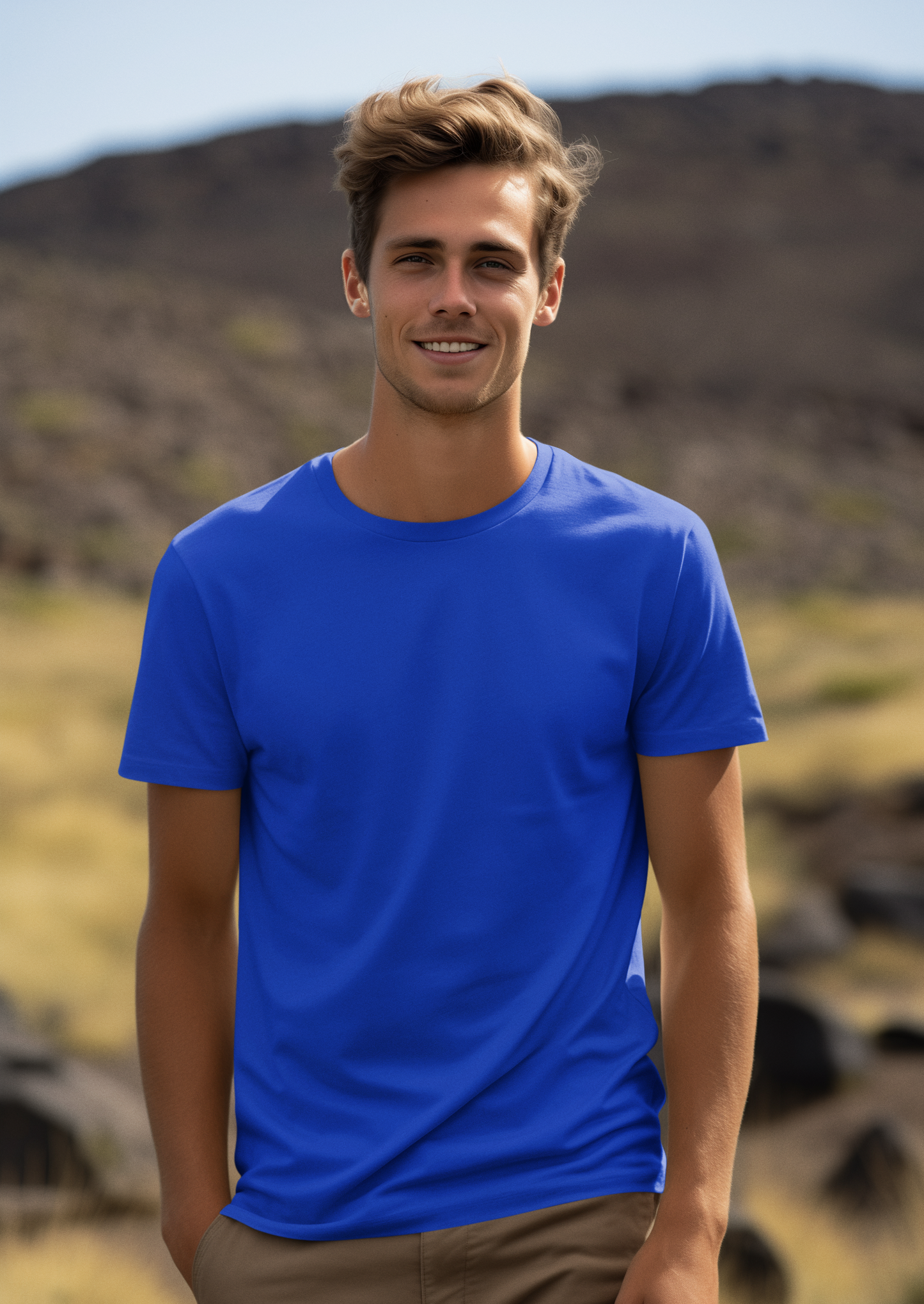 Solid Blue Regular Men's Cotton T-shirt