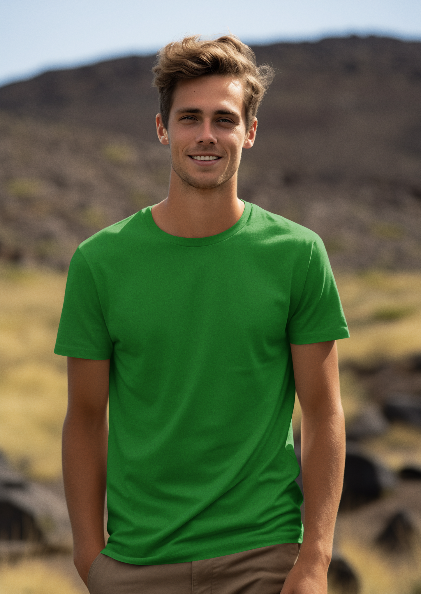 Solid Green Regular Men's Cotton T-shirt