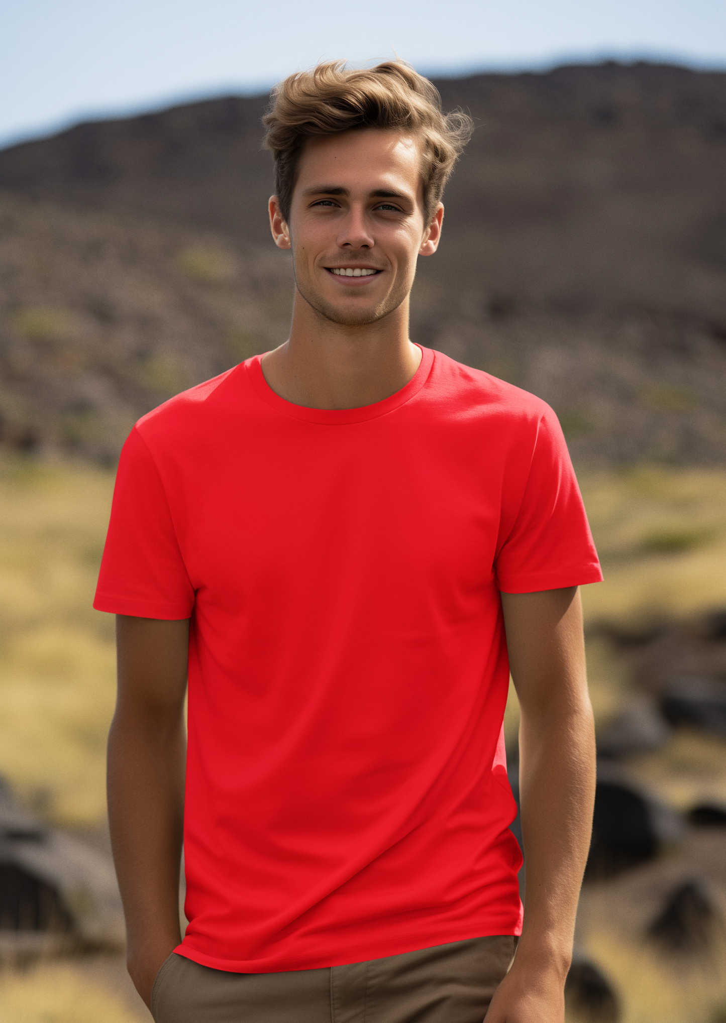 Solid Red Regular Men's Cotton T-shirt