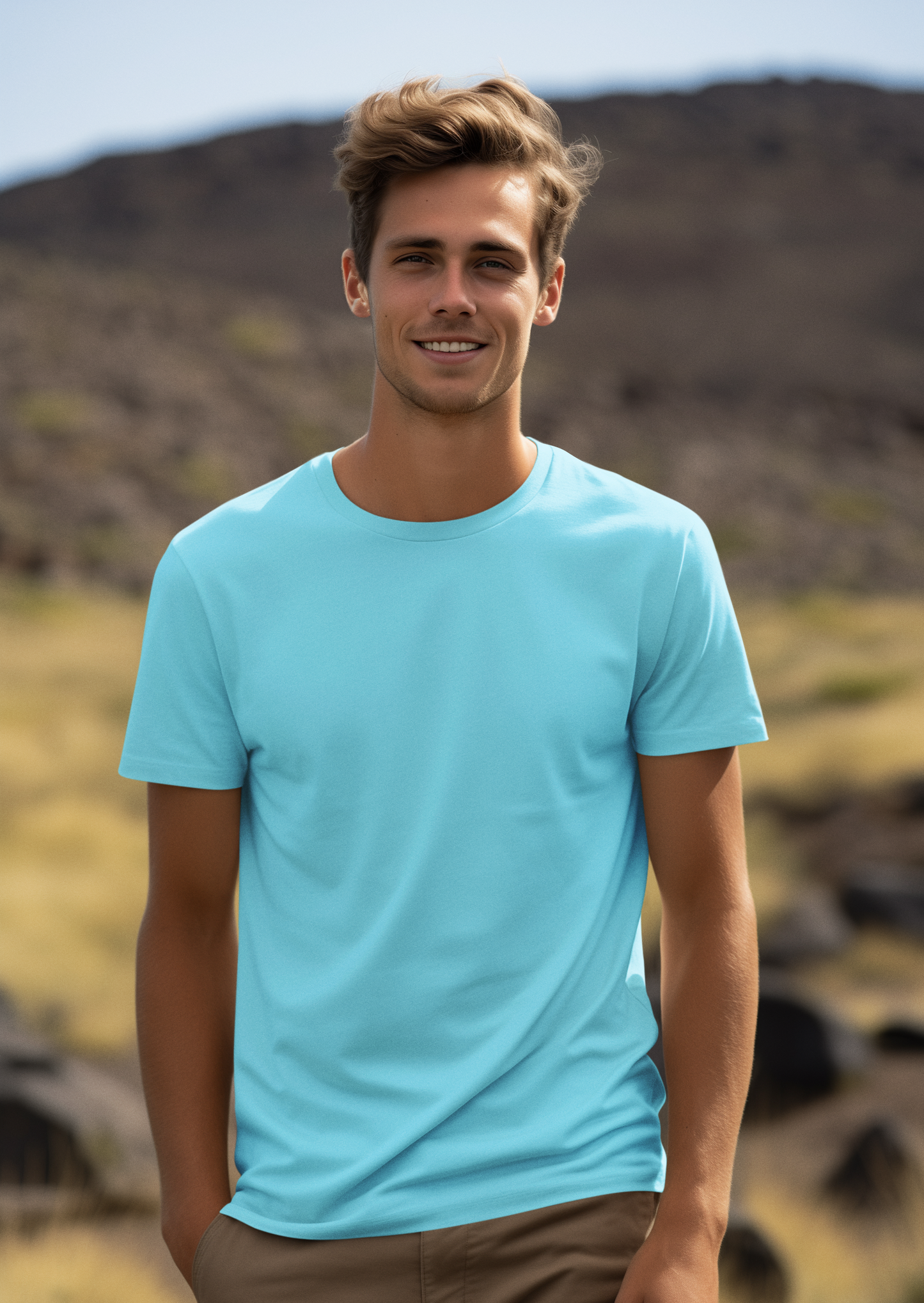 Solid Light Blue Regular Men's Cotton T-shirt