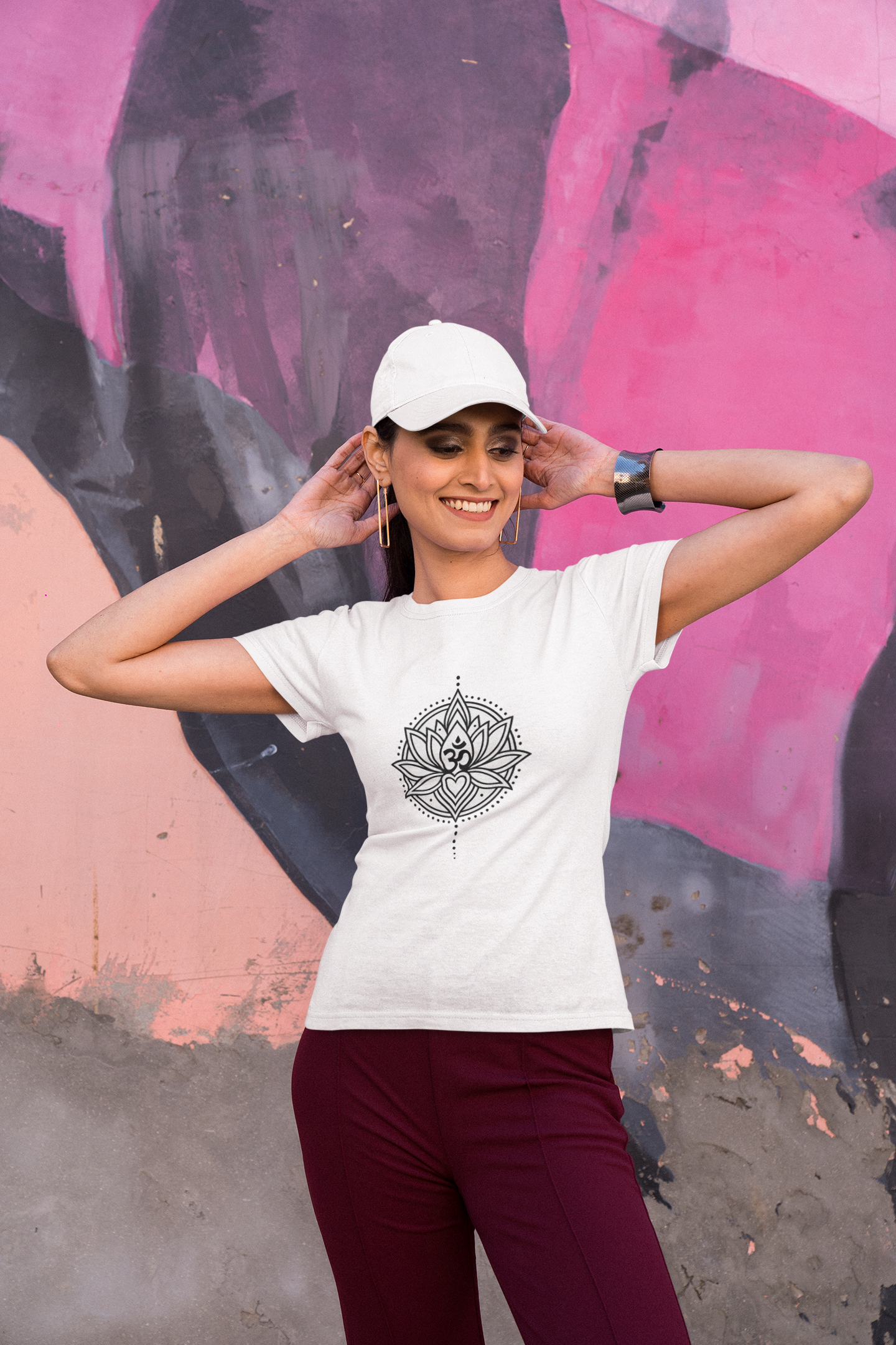 Pd Clori Lotus Mandala T-Shirt | Minimal Spiritual Graphic Tee | Premium White Cotton T-Shirt for Women