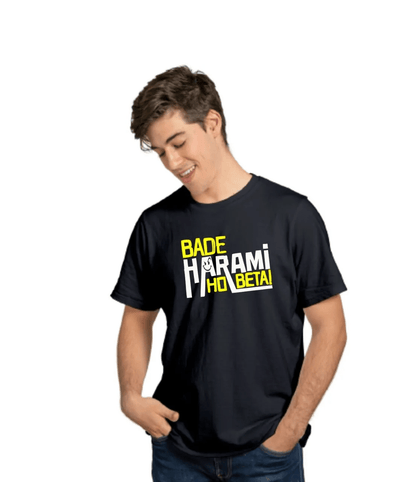 PD CLORI Bade Harami HD Beta Graphic Print T-Shirt for Men, Black, Cotton