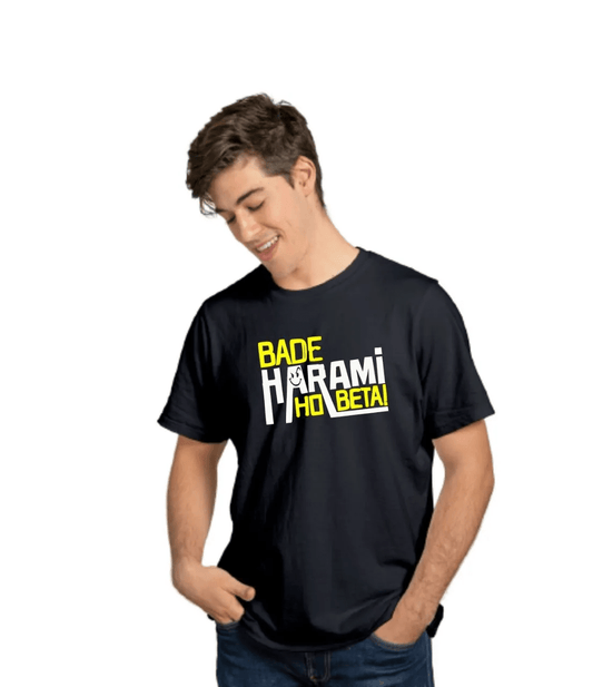 PD CLORI Bade Harami HD Beta Graphic Print T-Shirt for Men, Black, Cotton