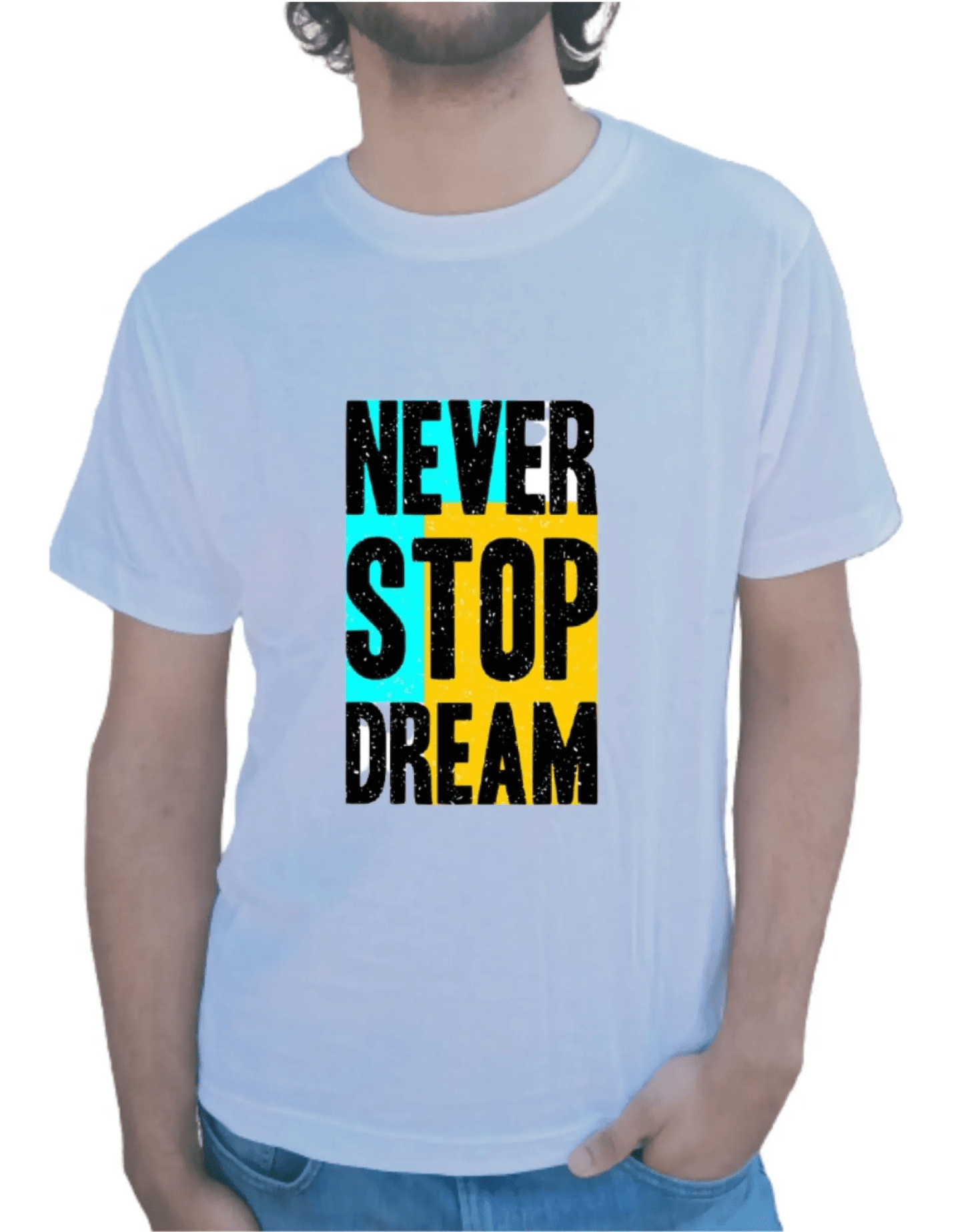 PD CLORI Men's Graphic T-Shirt, White with 'Never Stop Dream' Print, Casual Wear