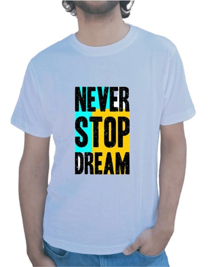 PD CLORI Men's Graphic T-Shirt, White with 'Never Stop Dream' Print, Casual Wear