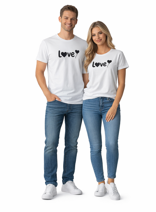 Pd Clori Love Couple T-Shirts | Matching Graphic Tees for Him & Her | Minimal White Cotton Set