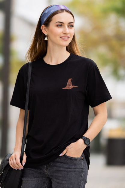 Pd Clori Wizard Hat T-Shirt | Minimal Magic Graphic Tee for Women | Aesthetic White Cotton