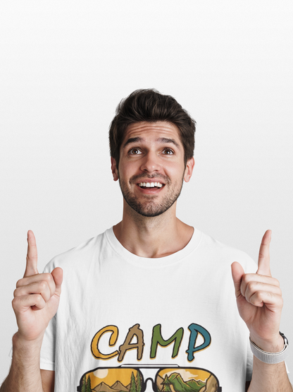 Pd Clori Camp Life T-Shirt | Adventure Graphic Tee for Men | Nature Travel White Cotton T-Shirt