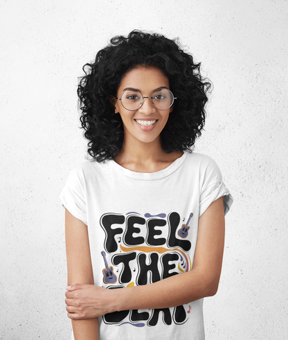 Feel The Beat Graphic Print Women’s T-Shirt – Casual Cotton Wear