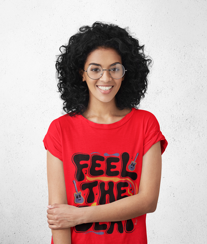 Feel The Beat Graphic Print Women’s T-Shirt – Casual Cotton Wear