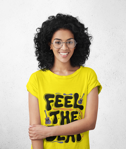 Feel The Beat Graphic Print Women’s T-Shirt – Casual Cotton Wear