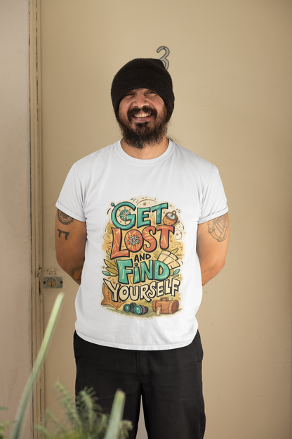 Pd Clori Get Lost & Find Yourself T-Shirt | Travel Motivational Graphic Tee for Men | Premium Cotton