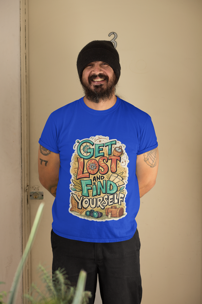 Pd Clori Get Lost & Find Yourself T-Shirt | Travel Motivational Graphic Tee for Men | Premium Cotton