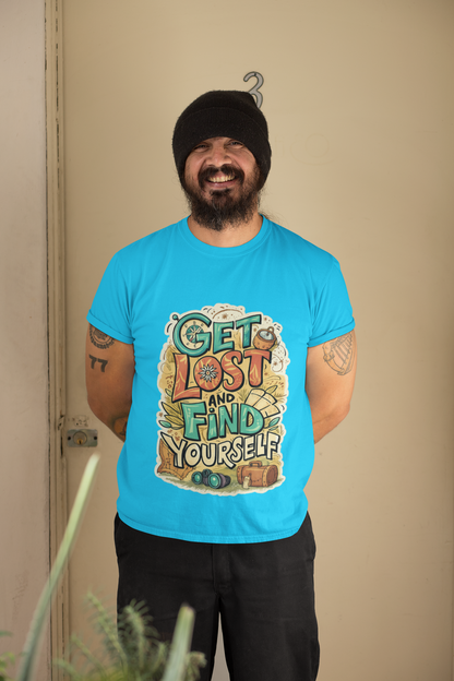 Pd Clori Get Lost & Find Yourself T-Shirt | Travel Motivational Graphic Tee for Men | Premium Cotton