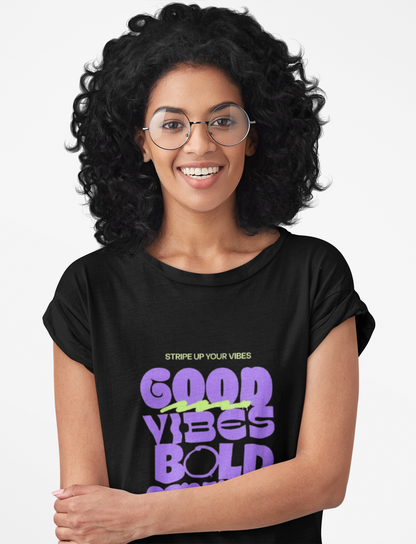 PD CLORI Women's Cotton Casual T-Shirt with "Good Vibes" Bold Graphic Print