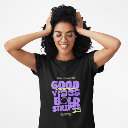 PD CLORI Women's Cotton Casual T-Shirt with "Good Vibes" Bold Graphic Print