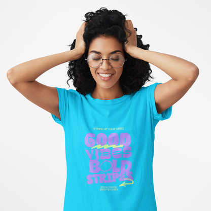 PD CLORI Women's Cotton Casual T-Shirt with "Good Vibes" Bold Graphic Print