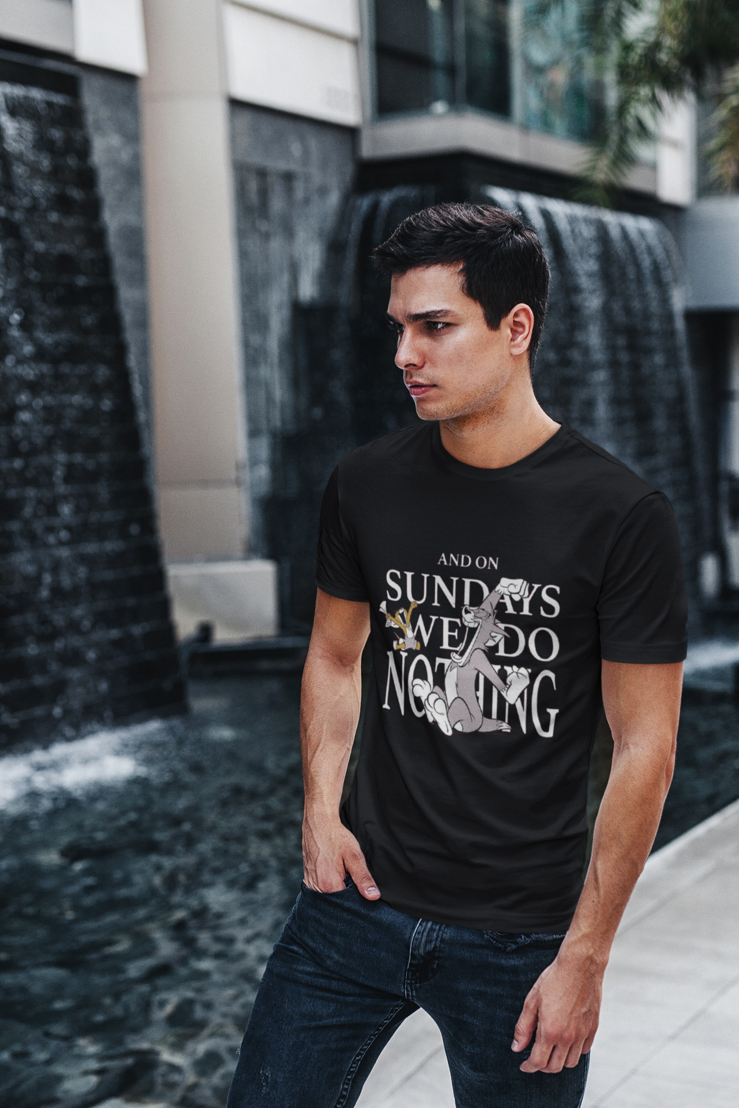 Sundays We Do Nothing Graphic T-Shirt, Black, Cotton Casual Wear