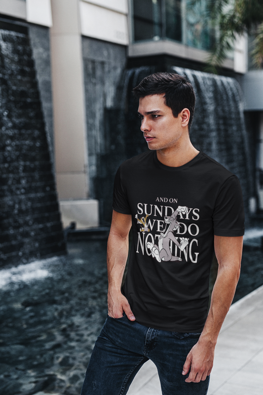 Sundays We Do Nothing Graphic T-Shirt, Black, Cotton Casual Wear
