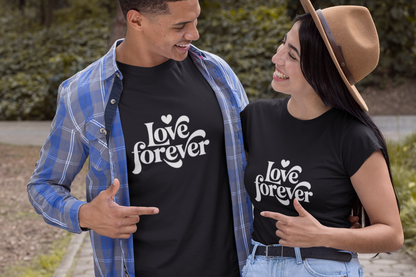 Pd Clori Love Forever Couple T-Shirts | Matching Black Tees for Him & Her | Romantic Cotton Set