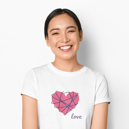 Pd Clori Love Heart T-Shirt | Minimal Graphic Tee for Women | Soft White Cotton Casual Wear