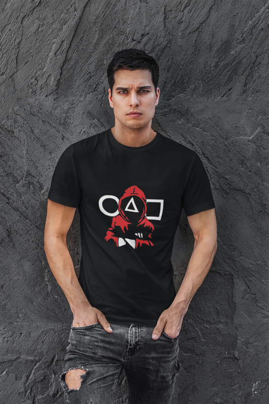 Men’s Black Graphic T-Shirt – Squid Game Inspired Hoodie Guard Print