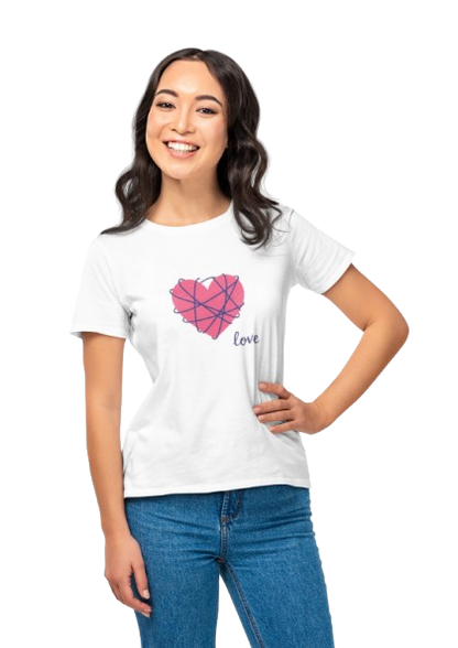 Pd Clori Love Heart T-Shirt | Minimal Graphic Tee for Women | Soft White Cotton Casual Wear