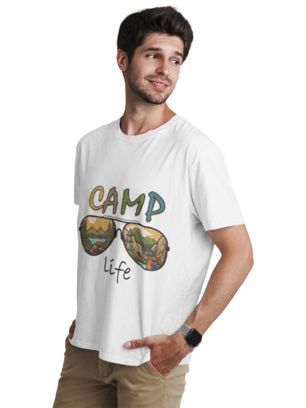 Pd Clori Camp Life T-Shirt | Adventure Graphic Tee for Men | Nature Travel White Cotton T-Shirt