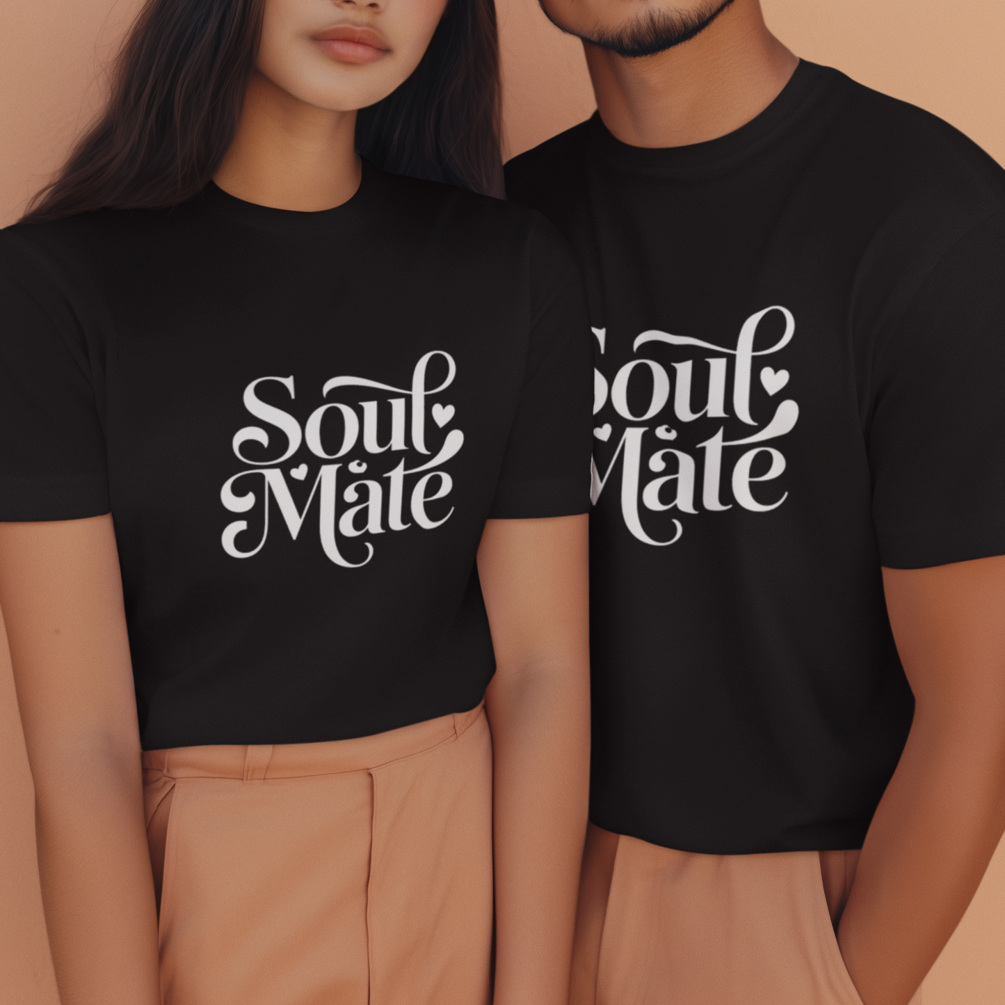 Pd Clori Soulmate Couple T-Shirts | Matching Black Tees for Him & Her | Romantic Graphic Cotton Set
