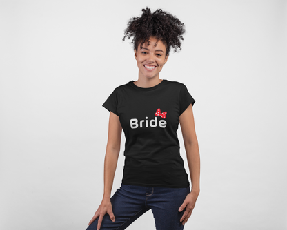 PD CLORI Women's Casual Bride T-Shirt Black | Short Sleeve Round Neck with Bow Design Print