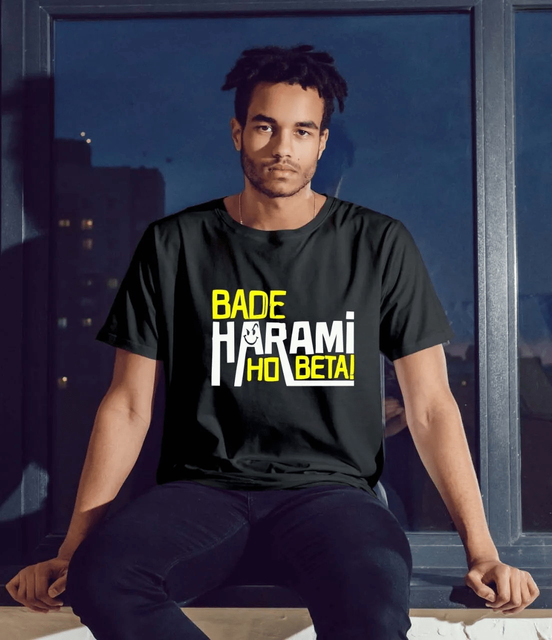 PD CLORI Bade Harami HD Beta Graphic Print T-Shirt for Men, Black, Cotton