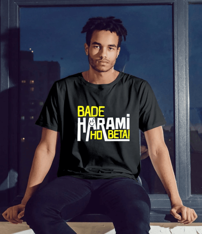 PD CLORI Bade Harami HD Beta Graphic Print T-Shirt for Men, Black, Cotton