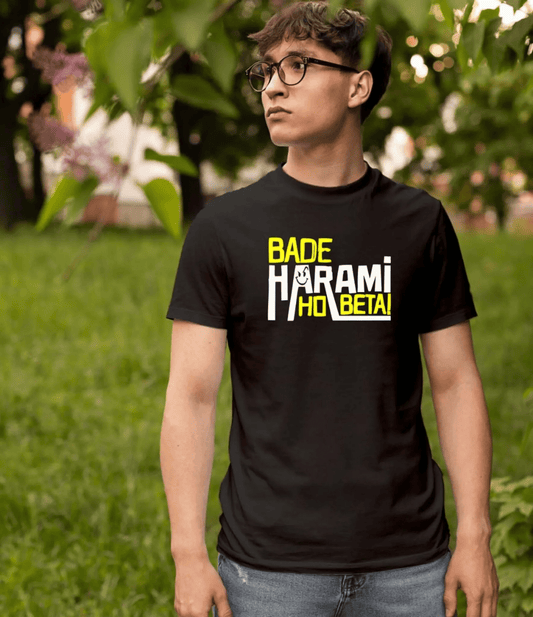 PD CLORI Bade Harami HD Beta Graphic Print T-Shirt for Men, Black, Cotton