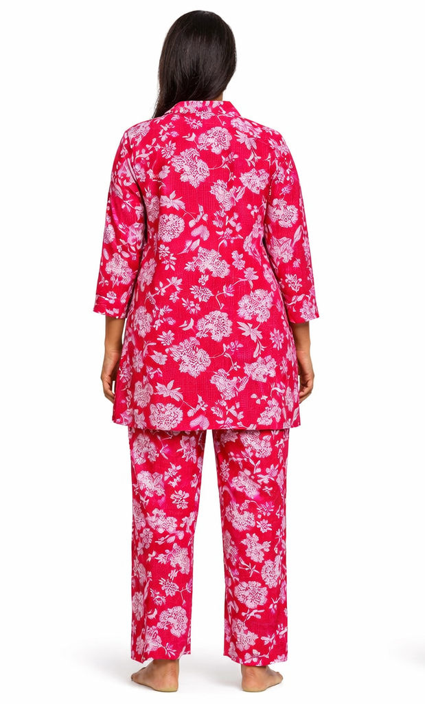Elegant Pink Floral Printed Night Suit Set for Women | Soft & Relaxed Fit by Pd Clori
