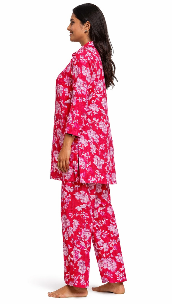Elegant Pink Floral Printed Night Suit Set for Women | Soft & Relaxed Fit by Pd Clori