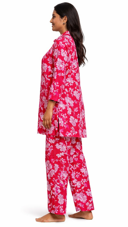 Elegant Pink Floral Printed Night Suit Set for Women | Soft & Relaxed Fit by Pd Clori